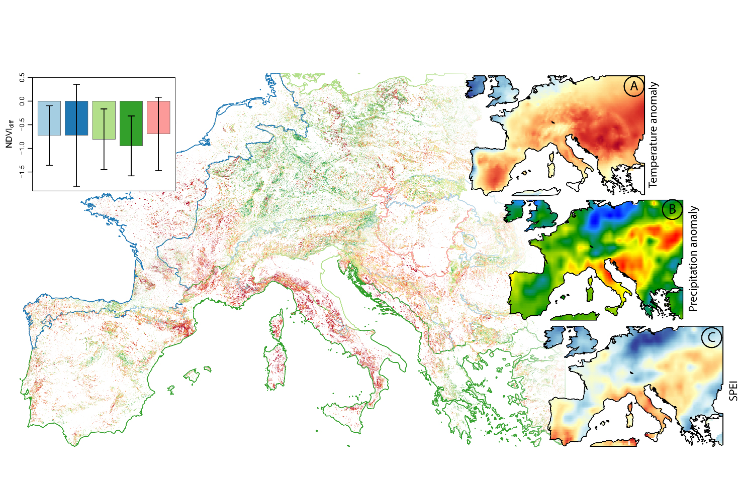 Studio sugli effetti dell’evento climatico estremo dell’estate del 2017 sulla vegetazione forestale dell’Europa centro-meridionale 